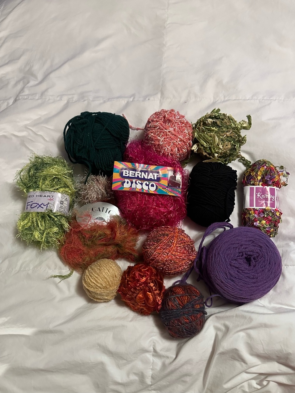 Yarn Lot 13 partial Skeins Bernat,Red Heart, Gatto and others